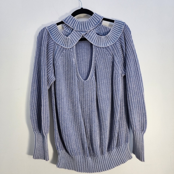 Free People Half Moon Cut out Sweater Blue Size Large - Picture 7 of 9